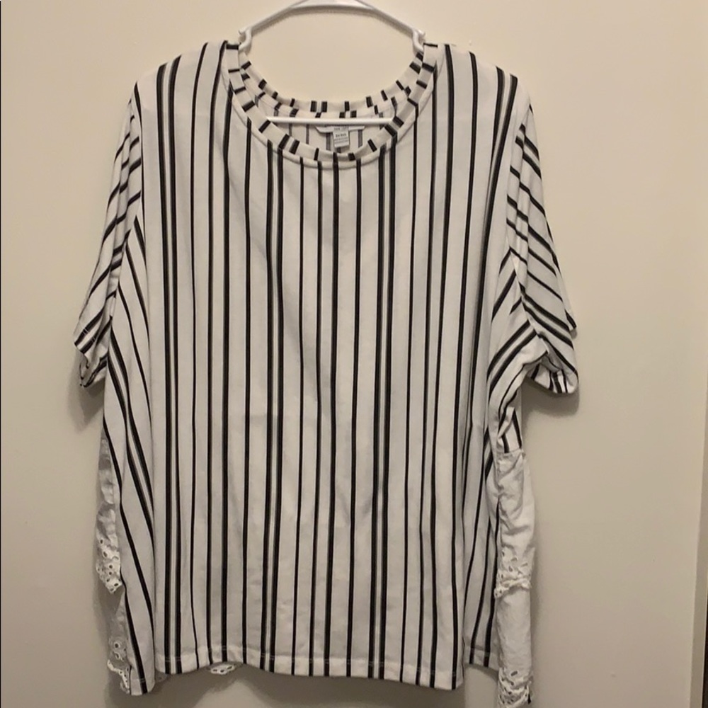 White and blue Striped blouse with Lacey material